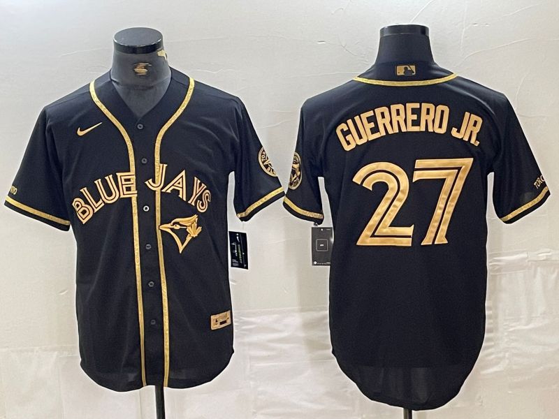 Men Toronto Blue Jays 27 Guerrero jr Black gold Fashion 2024 Nike MLB Jerseys